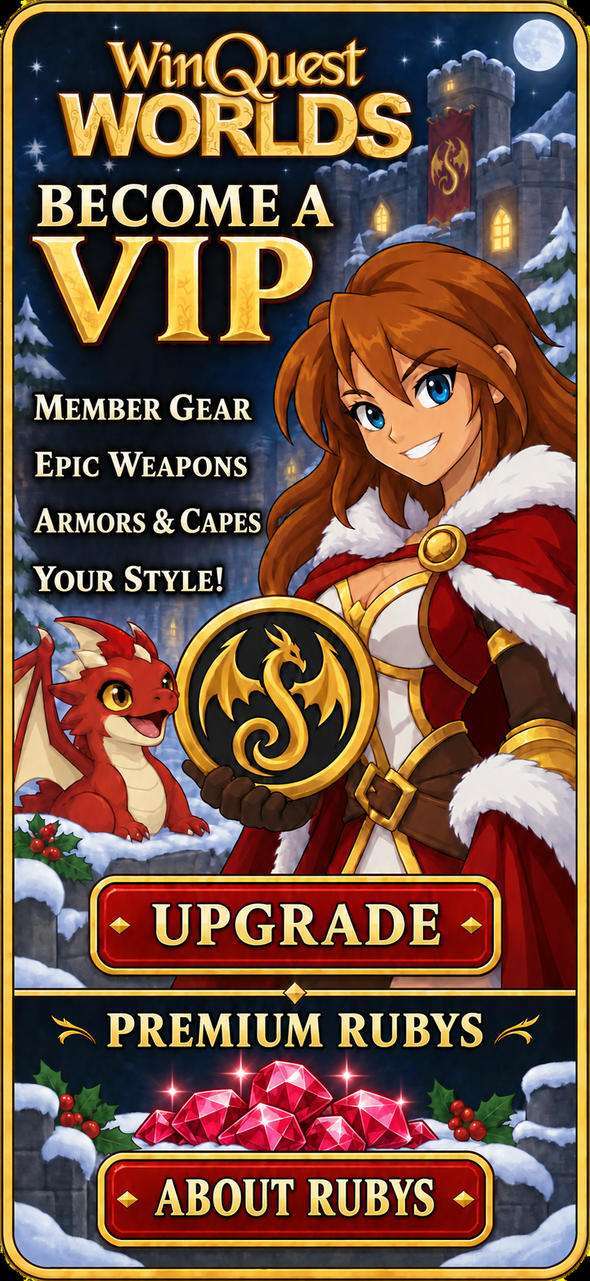 WinQuest Worlds VIP member gear and premium Rubys